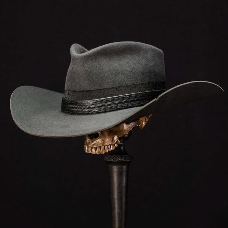 Sombrero vaquero de lana y cuero negro con relieve sencillo