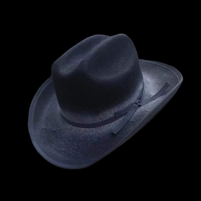 Sombrero vaquero de lana con nudo de lazo desgastado de color negro