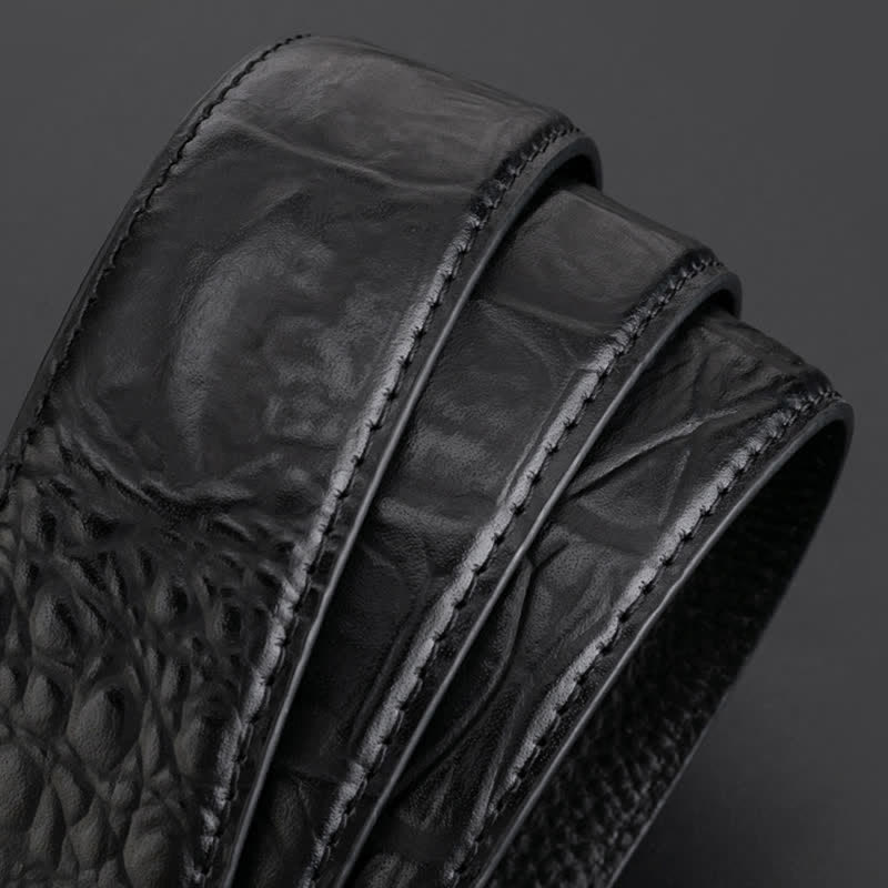 Cinturón de cuero con hebilla automática y diamantes de imitación de lobo redondo para hombre