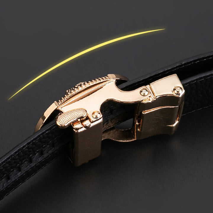 Cinturón de cuero con hebilla automática y diamantes de imitación de lobo redondo para hombre