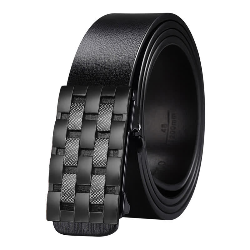 Cinturón de cuero con hebilla automática y rejilla rectangular para hombre