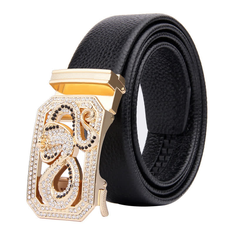 Cinturón de cuero con hebilla automática y diseño de animales dorados para hombre