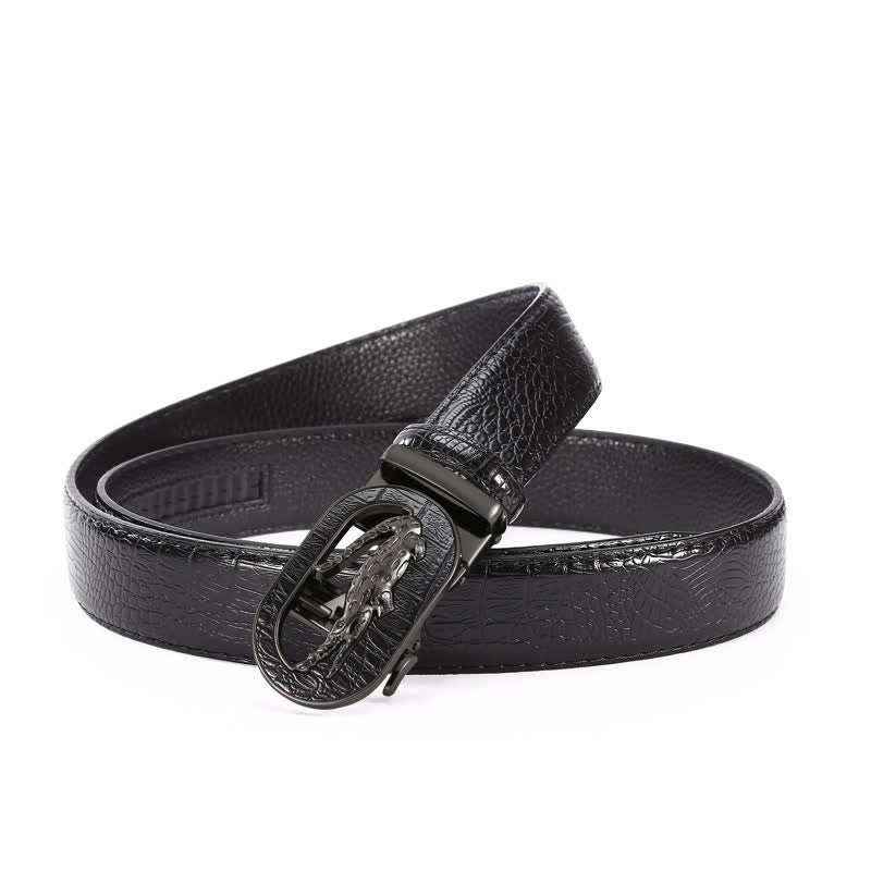 Cinturón de piel con hebilla automática de cocodrilo calado para hombre