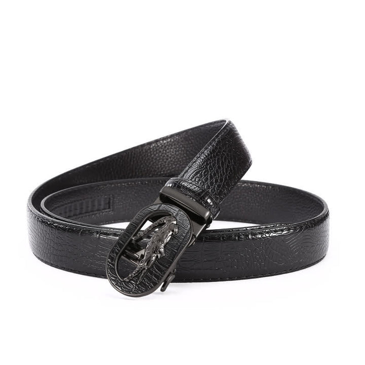 Cinturón de piel con hebilla automática de cocodrilo calado para hombre