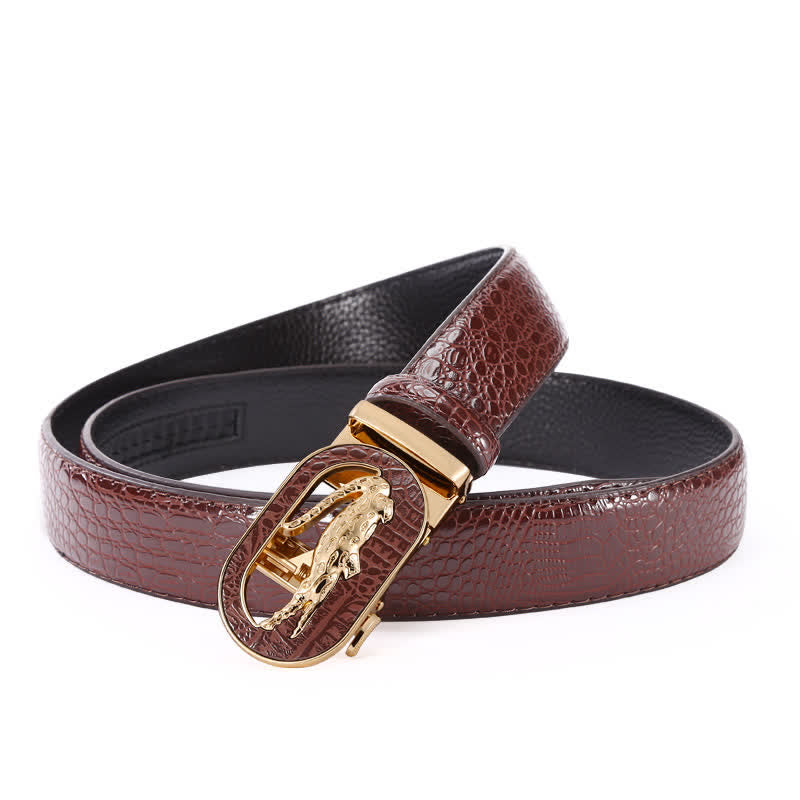 Cinturón de piel con hebilla automática de cocodrilo calado para hombre