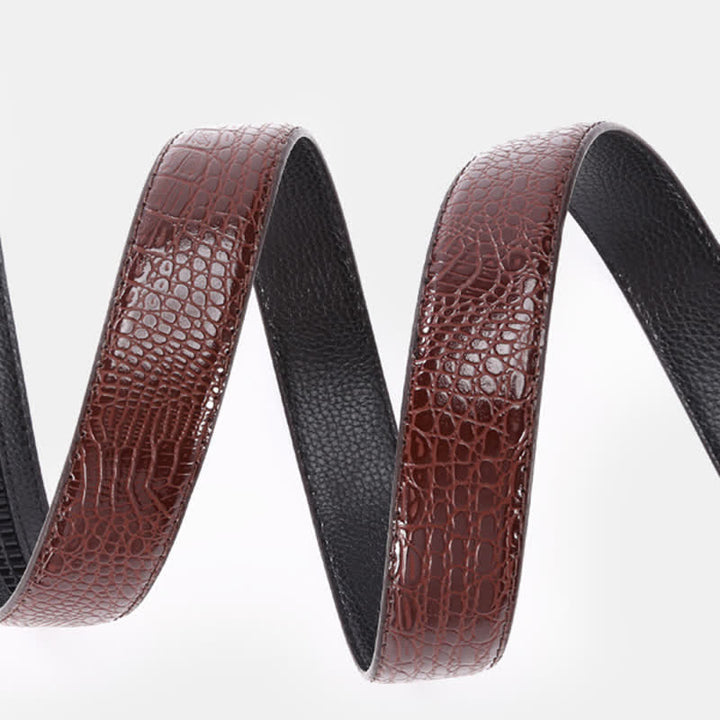 Cinturón de piel con hebilla automática de cocodrilo calado para hombre