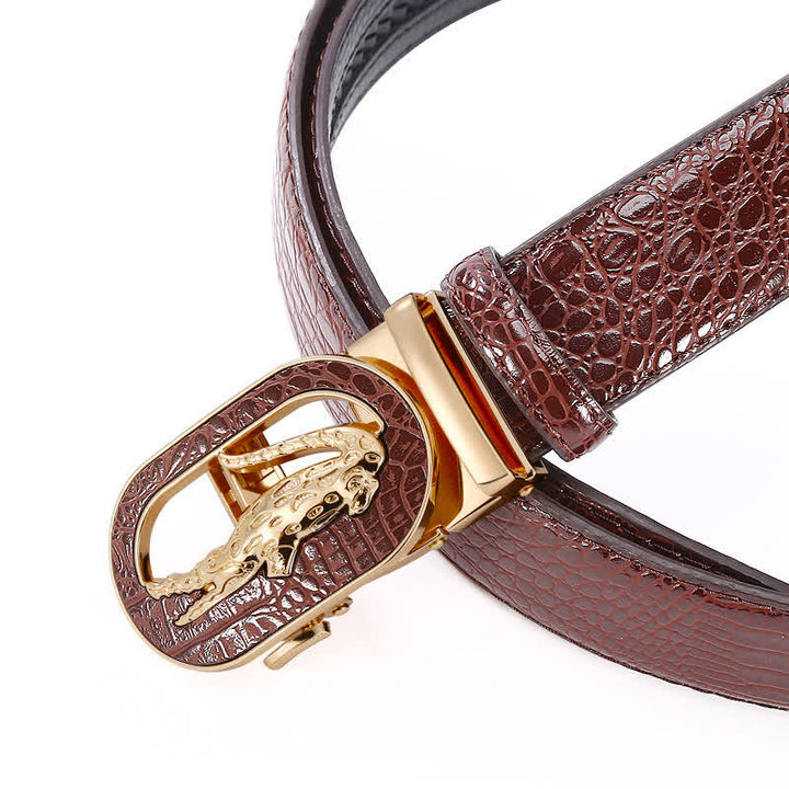 Cinturón de piel con hebilla automática de cocodrilo calado para hombre