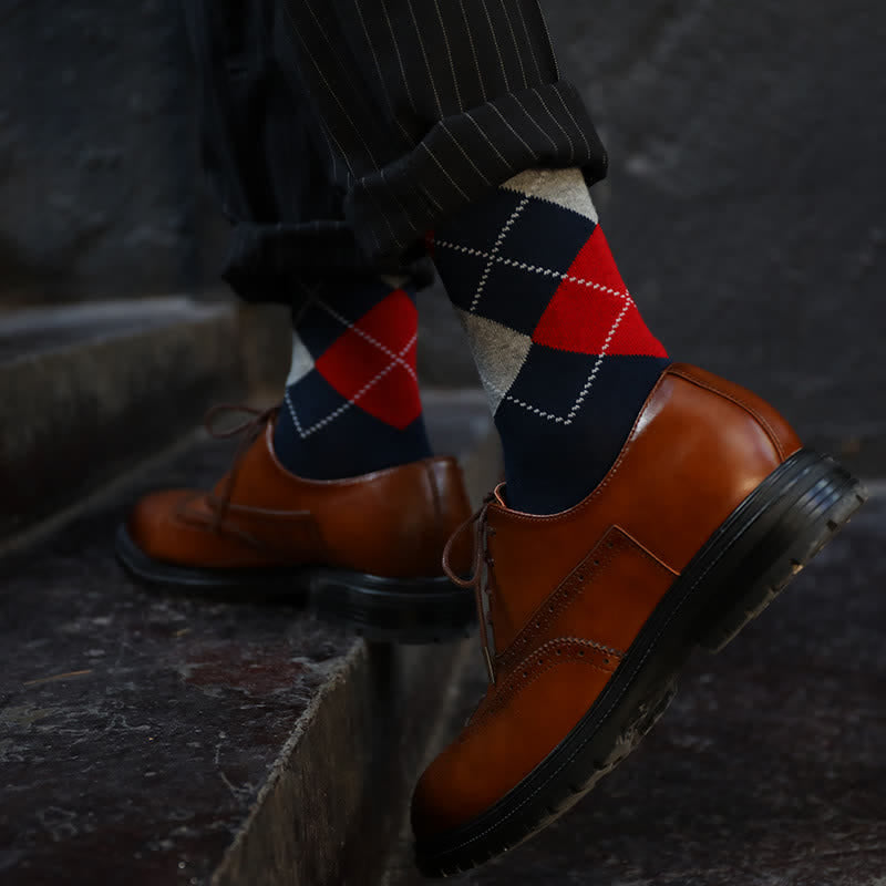 Calcetines de algodón con diseño de rombos para hombre