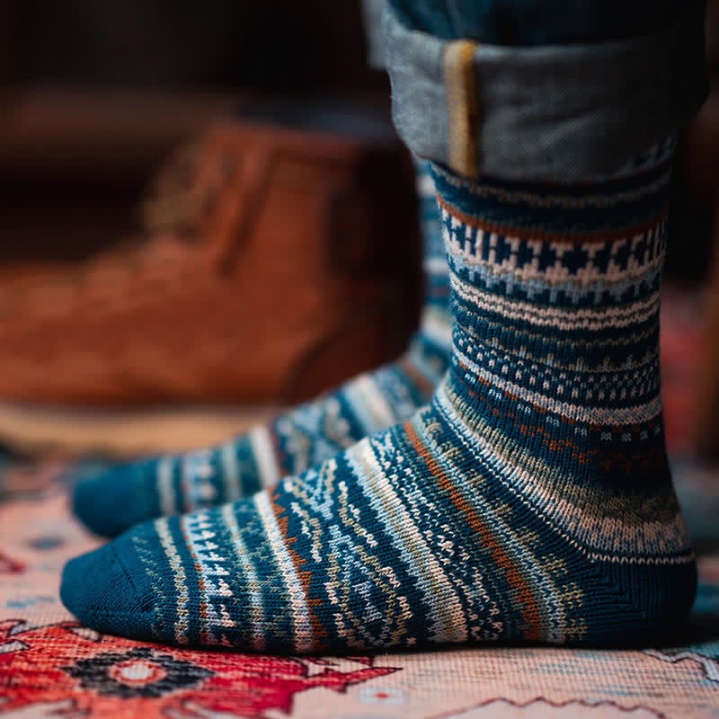 Calcetines de algodón con estampado geométrico de estilo étnico para hombre