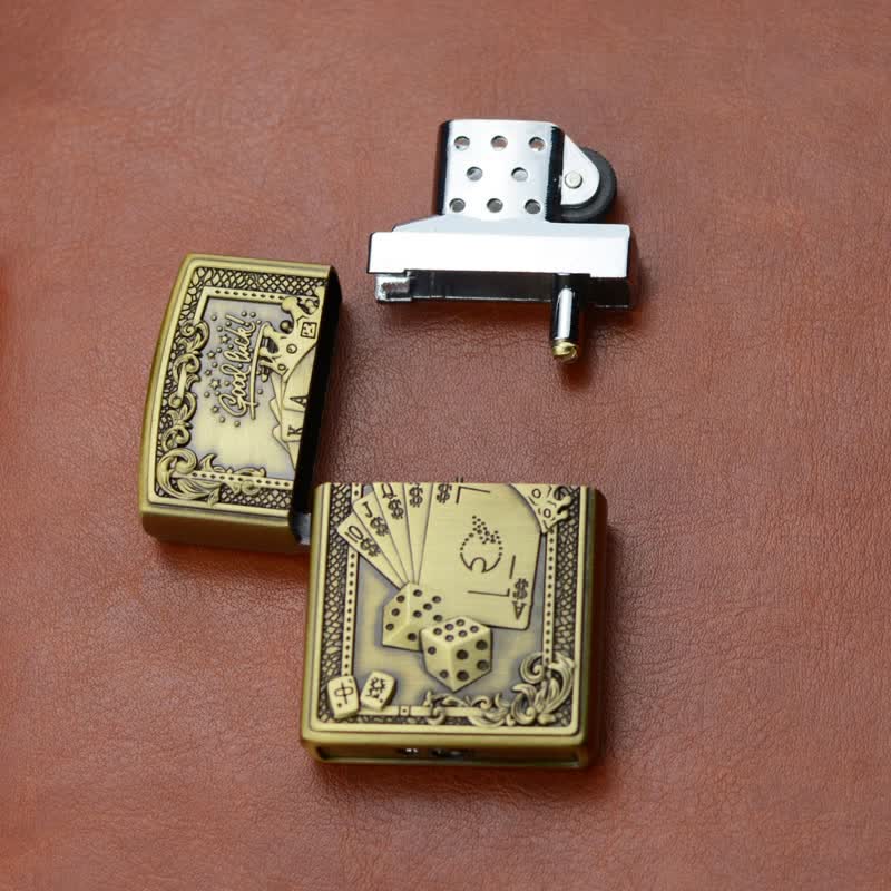 Encendedor de butano recargable con forma de rueda de amolar Lucky Poker