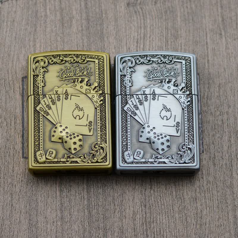 Encendedor de butano recargable con forma de rueda de amolar Lucky Poker