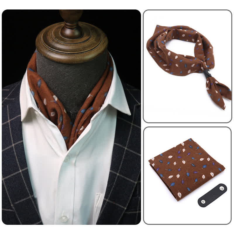 Bufanda cuadrada con hojas de SaddleBrown y hebilla para bufanda