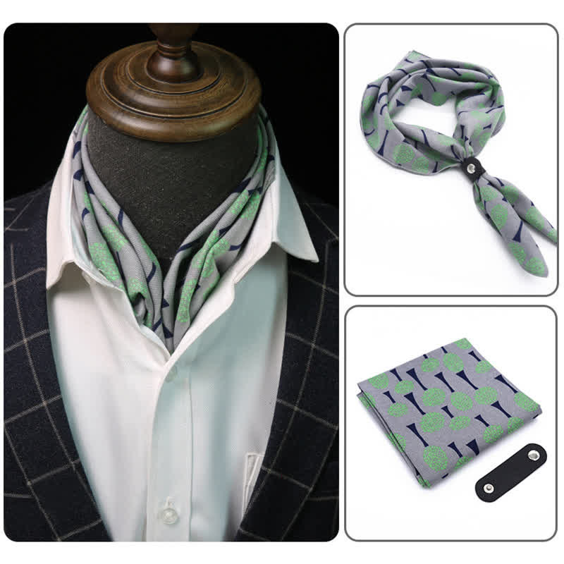 Bufanda cuadrada con hebilla y diseño de dientes de león en gris y verde
