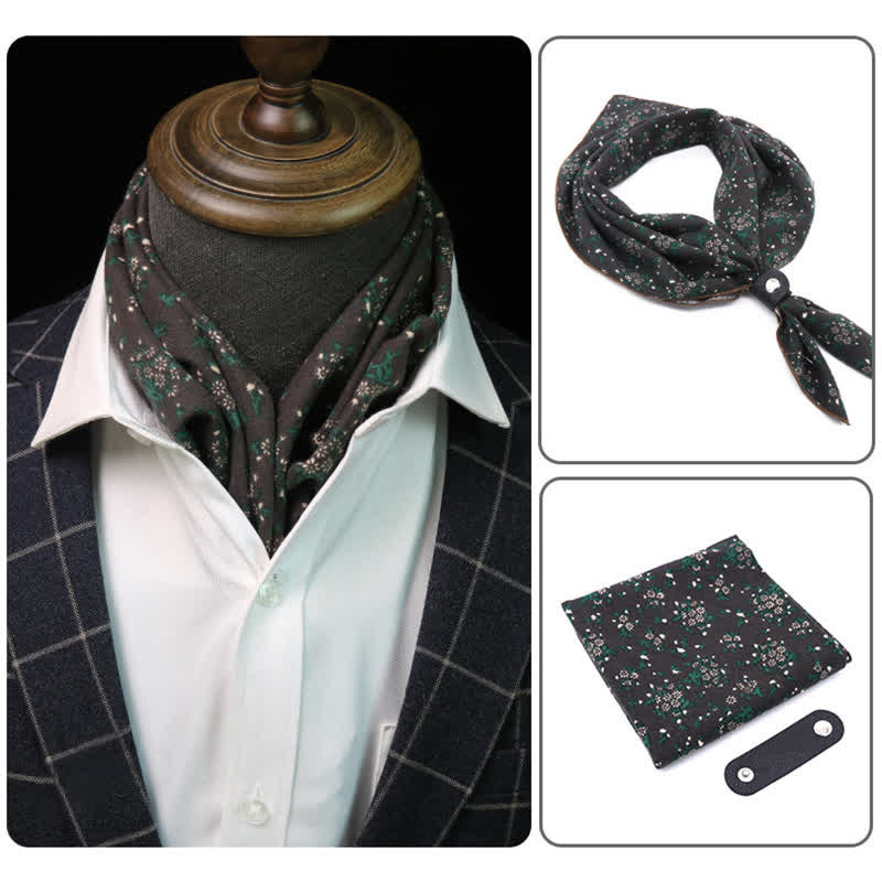 Bufanda cuadrada con estampado floral de margaritas en gris oscuro y hebilla