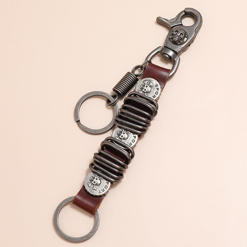 Llavero de cuero con forma de cabeza de calavera y personalidad.