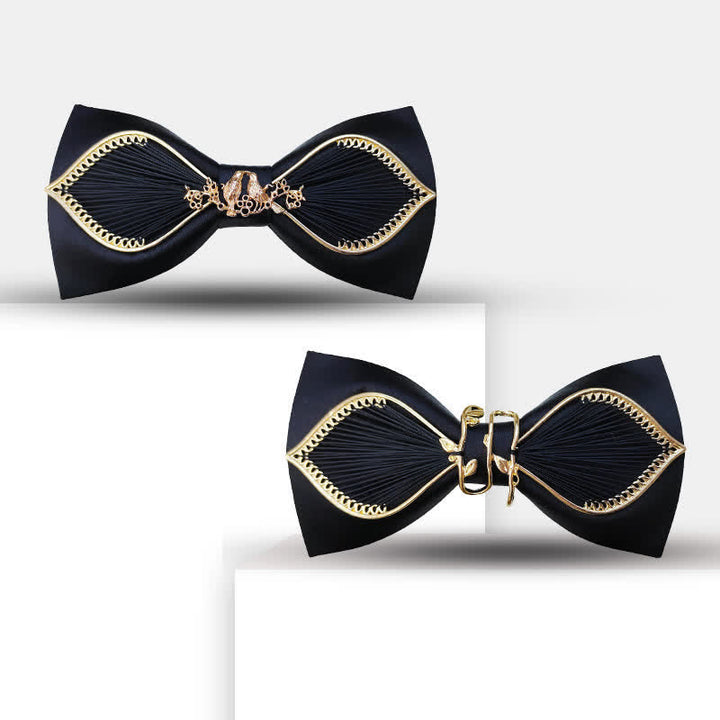Pajarita de boda para hombre con estampado floral de hojas y pájaros dorados