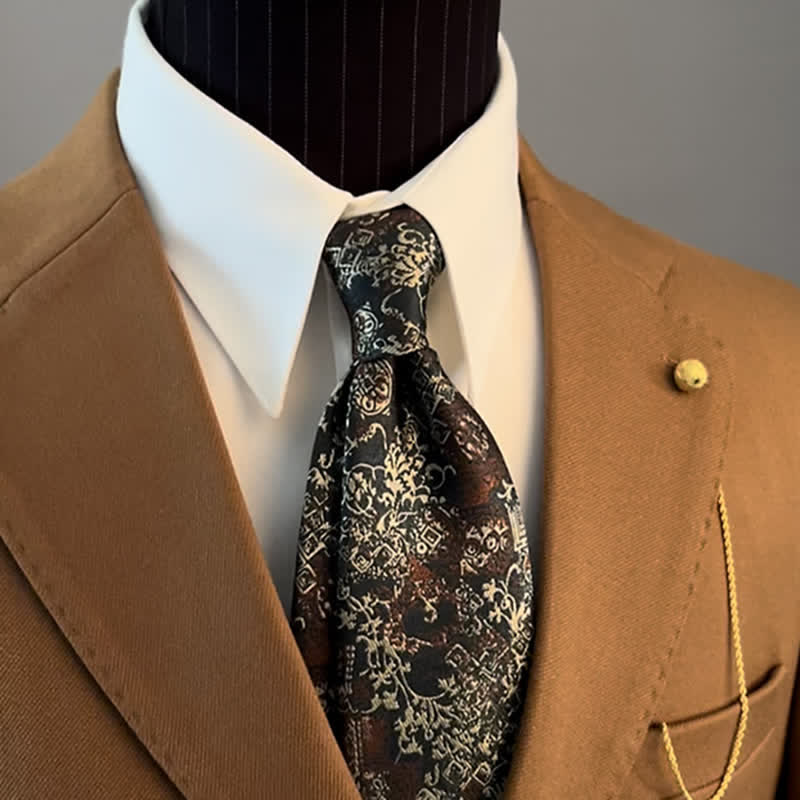 Corbata con bordado floral burdeos y beige para hombre
