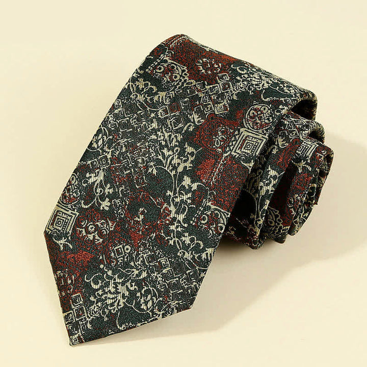 Corbata con bordado floral burdeos y beige para hombre