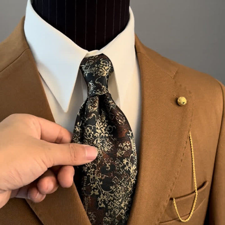 Corbata con bordado floral burdeos y beige para hombre