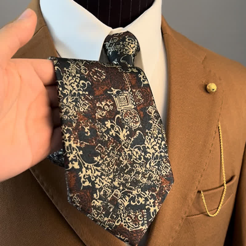 Corbata con bordado floral burdeos y beige para hombre