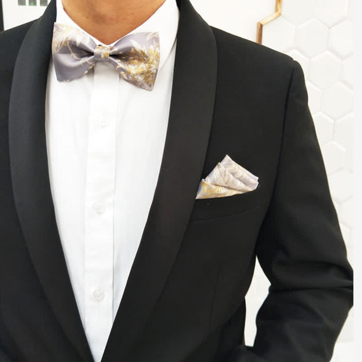 Pajarita elegante con estampado floral en gris, amarillo y blanco para hombre