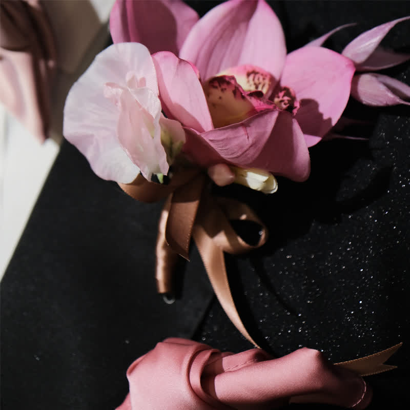 Juego de 3 piezas de broche y pañuelo de cola de pez de color rosa ahumado para hombre