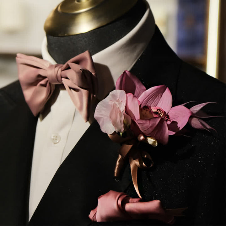 Juego de 3 piezas de broche y pañuelo de cola de pez de color rosa ahumado para hombre