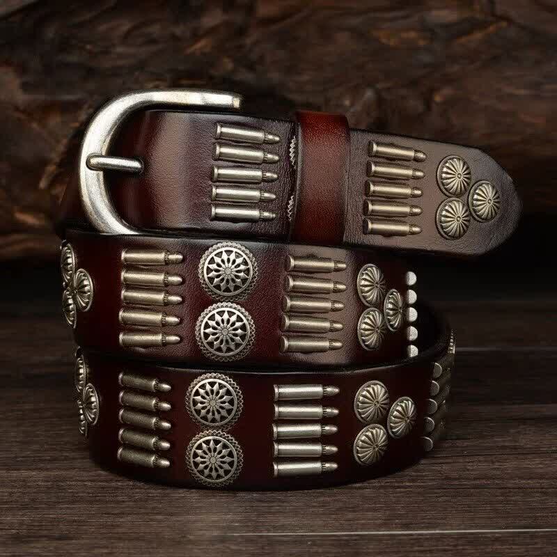 Cinturón de cuero con remaches de balas de metal estilo punk rock