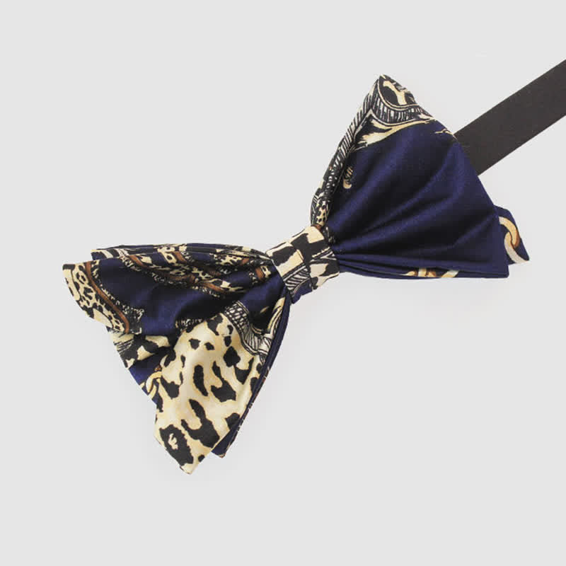 Pajarita de lujo para hombre con estampado azul marino y beige