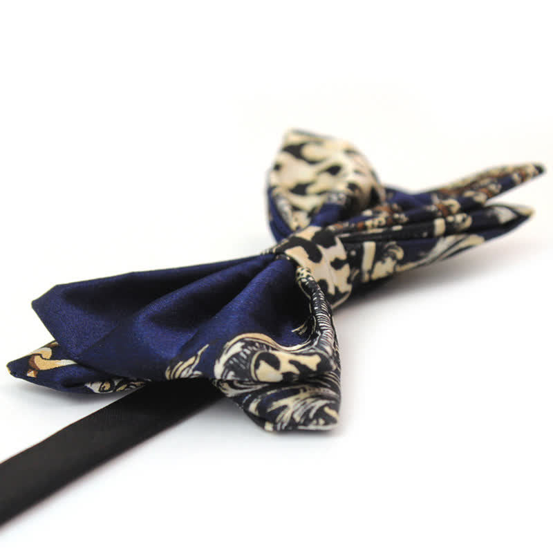 Pajarita de lujo para hombre con estampado azul marino y beige