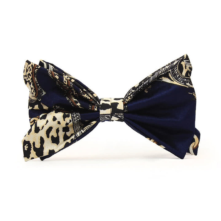 Pajarita de lujo para hombre con estampado azul marino y beige