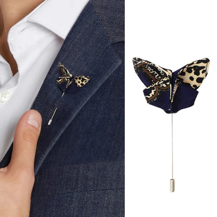 Pajarita de lujo para hombre con estampado azul marino y beige