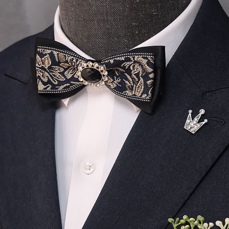 Pajarita estrecha de doble capa con cristales negros para hombre