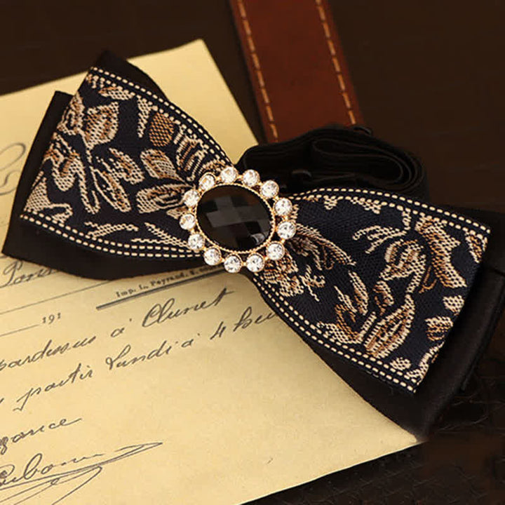 Pajarita estrecha de doble capa con cristales negros para hombre