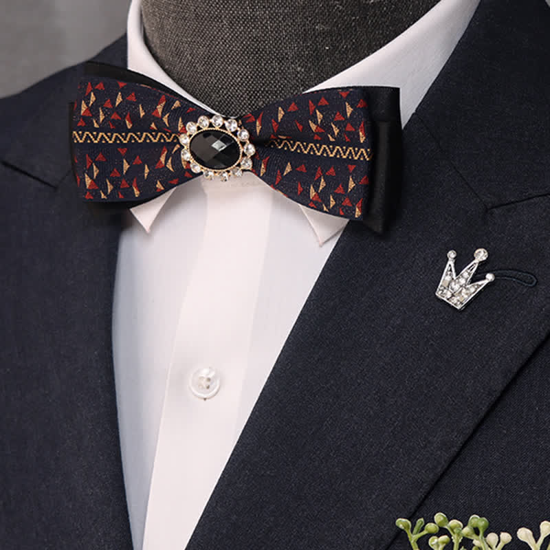 Pajarita estrecha de doble capa con cristales negros para hombre