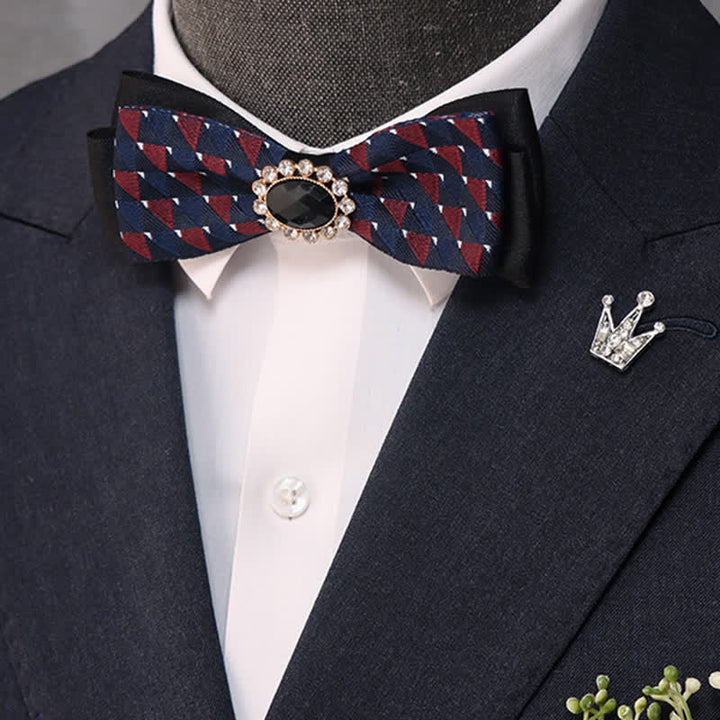 Pajarita estrecha de doble capa con cristales negros para hombre