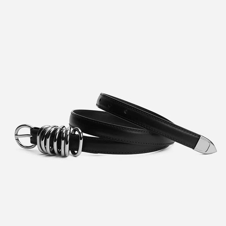 Cinturón de cuero con hebilla de anillo de metal estilo punk personalizado para mujer