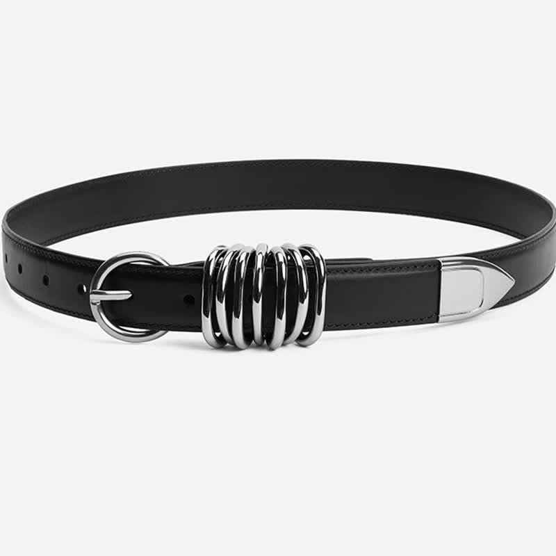 Cinturón de cuero con hebilla de anillo de metal estilo punk personalizado para mujer