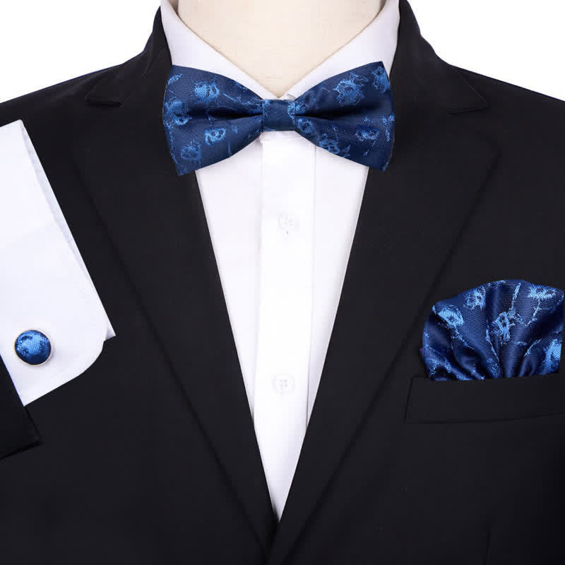 Conjunto de 3 pajaritas cuadradas de bolsillo con diseño floral para novios de hombre