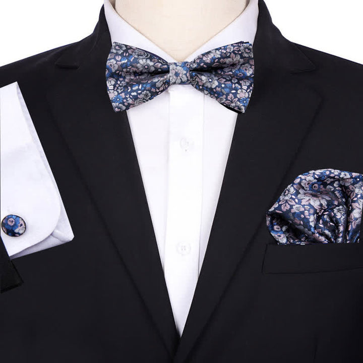 Conjunto de 3 pajaritas cuadradas de bolsillo con diseño floral para novios de hombre