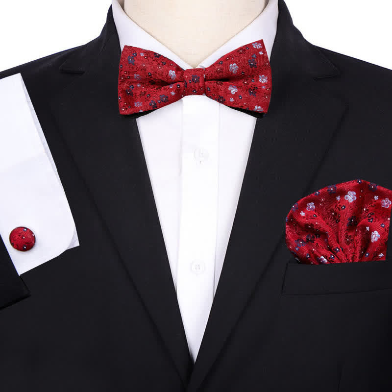 Conjunto de 3 pajaritas cuadradas de bolsillo con diseño floral para novios de hombre