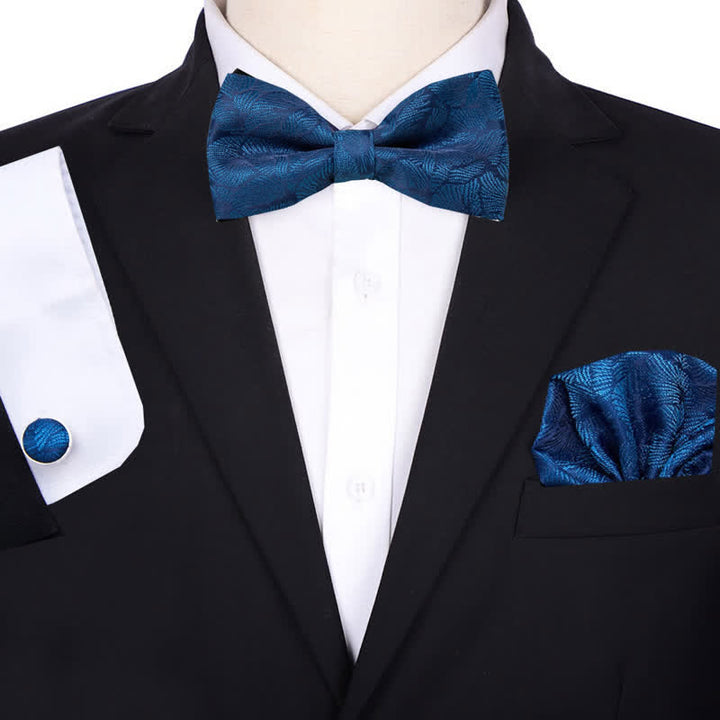 Conjunto de 3 pajaritas cuadradas de bolsillo con diseño floral para novios de hombre
