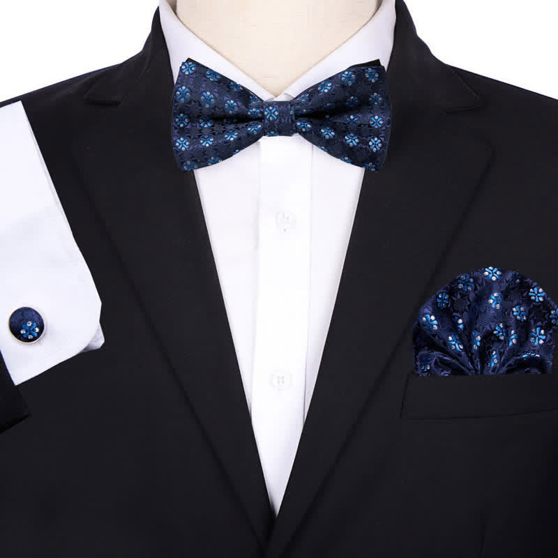 Conjunto de 3 pajaritas cuadradas de bolsillo con diseño floral para novios de hombre