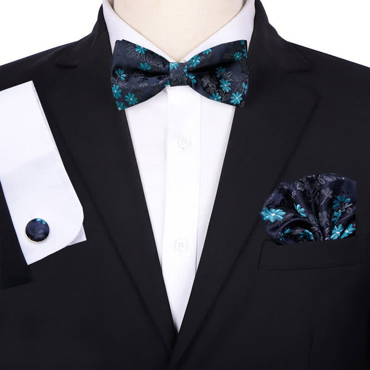 Conjunto de 3 pajaritas cuadradas de bolsillo con diseño floral para novios de hombre