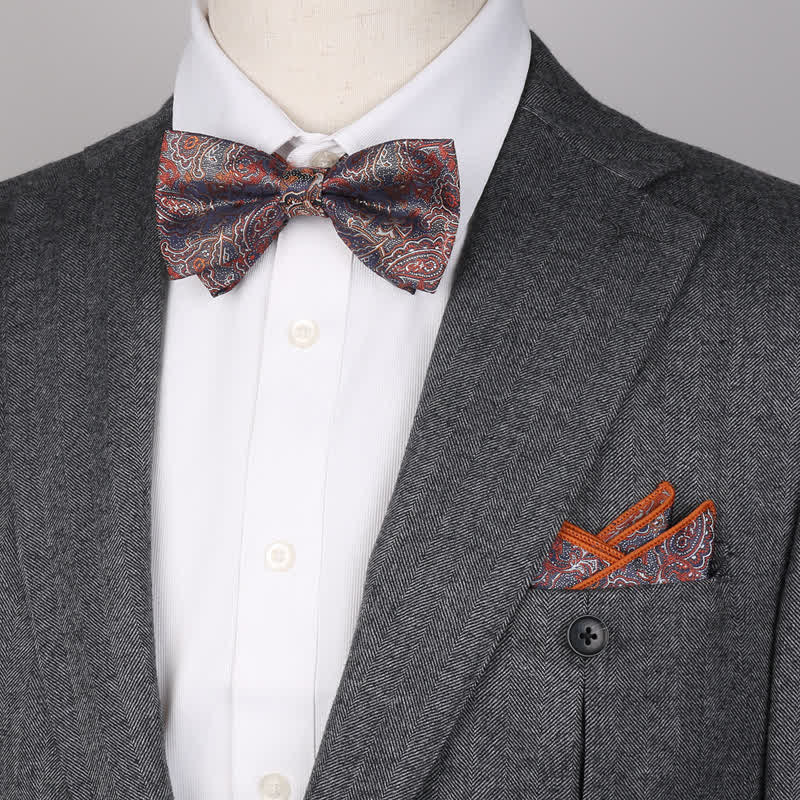 Conjunto de 3 pajaritas cuadradas de bolsillo con estampado de cachemira de fantasía para hombre