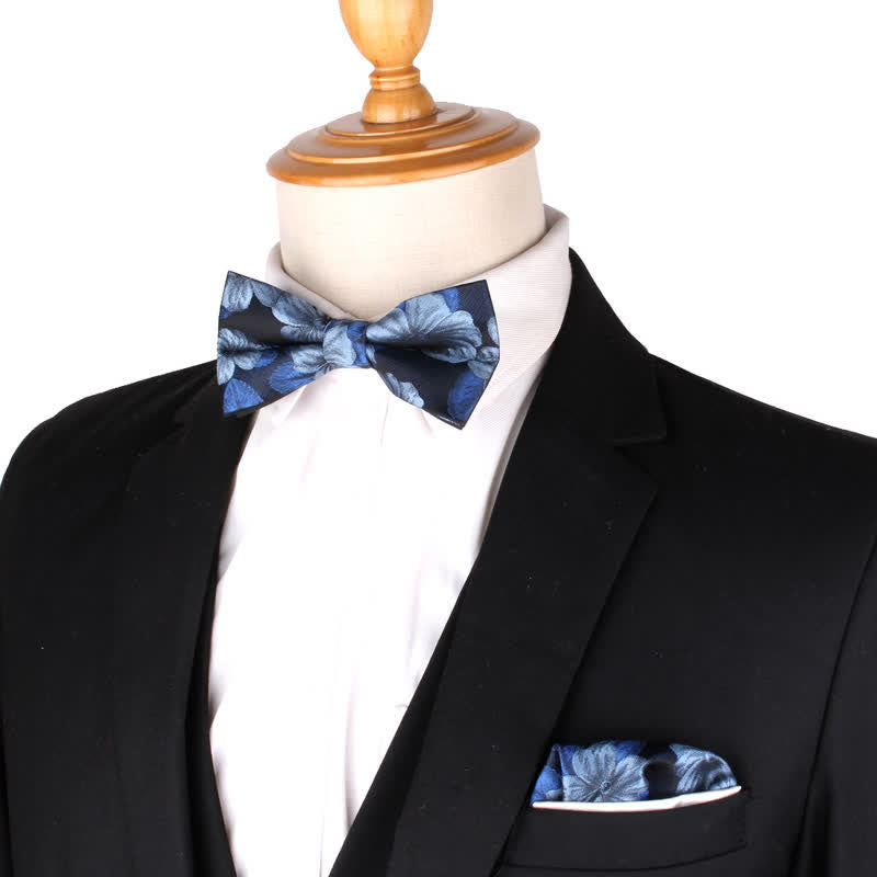 Conjunto de 2 pajaritas cuadradas de bolsillo con estampado floral azul y azul marino para hombre