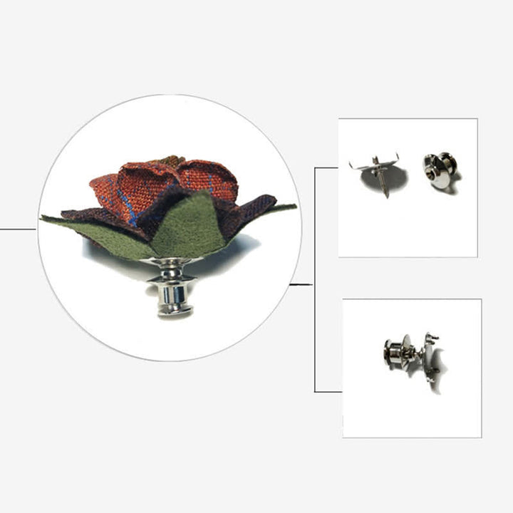 Pajarita con broche floral en espiga estilo británico de color rojo vino oscuro para hombre