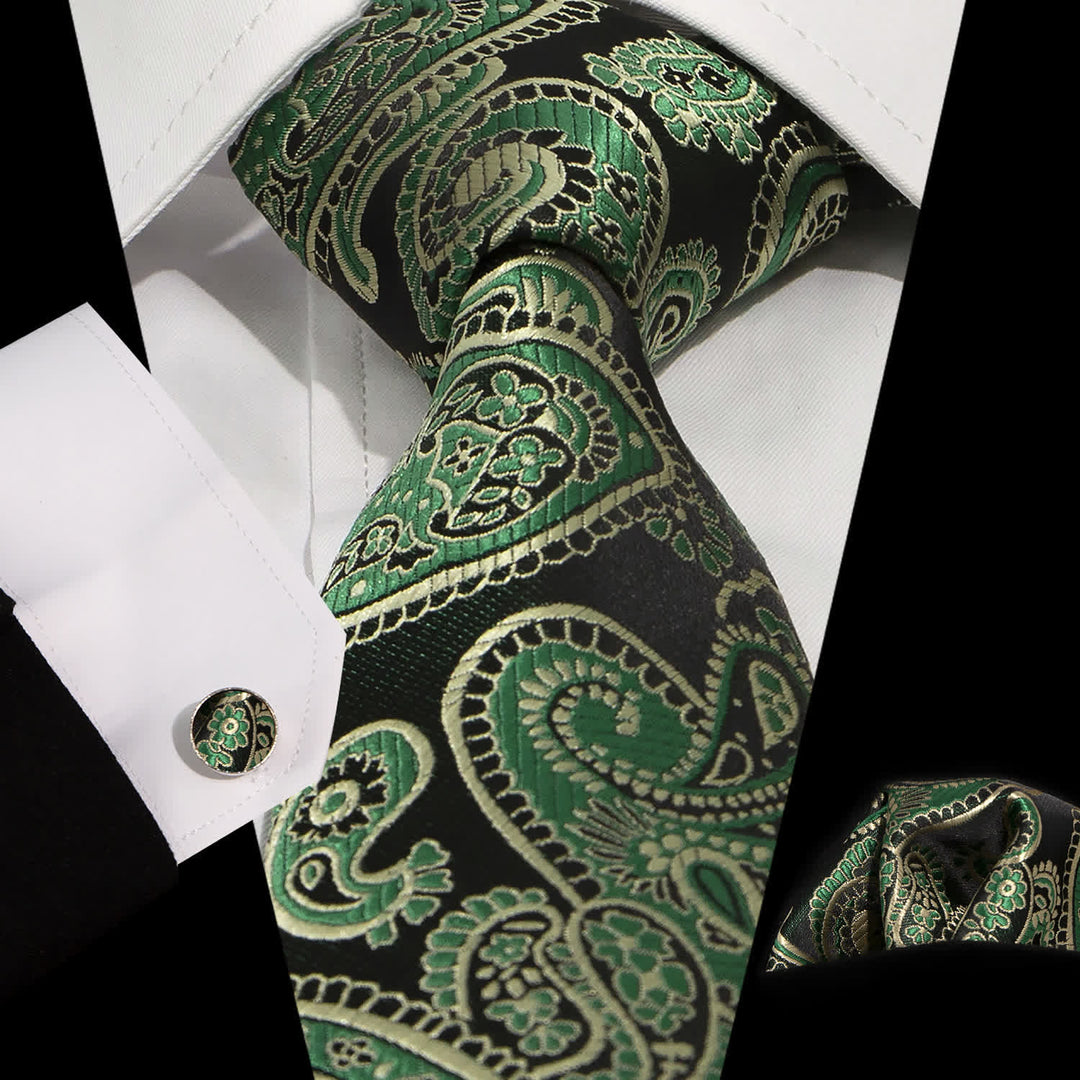 Conjunto de 3 corbatas de cachemira en tonos verdes y negros para hombre
