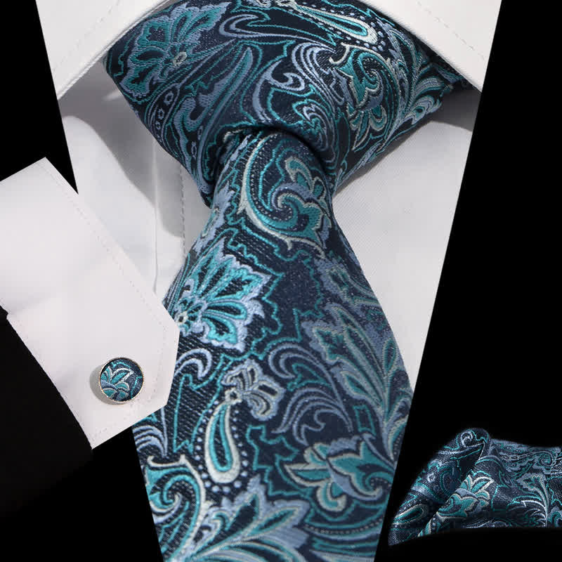 Conjunto de 3 corbatas con estampado de flores de cachemira en turquesa oscuro para hombre