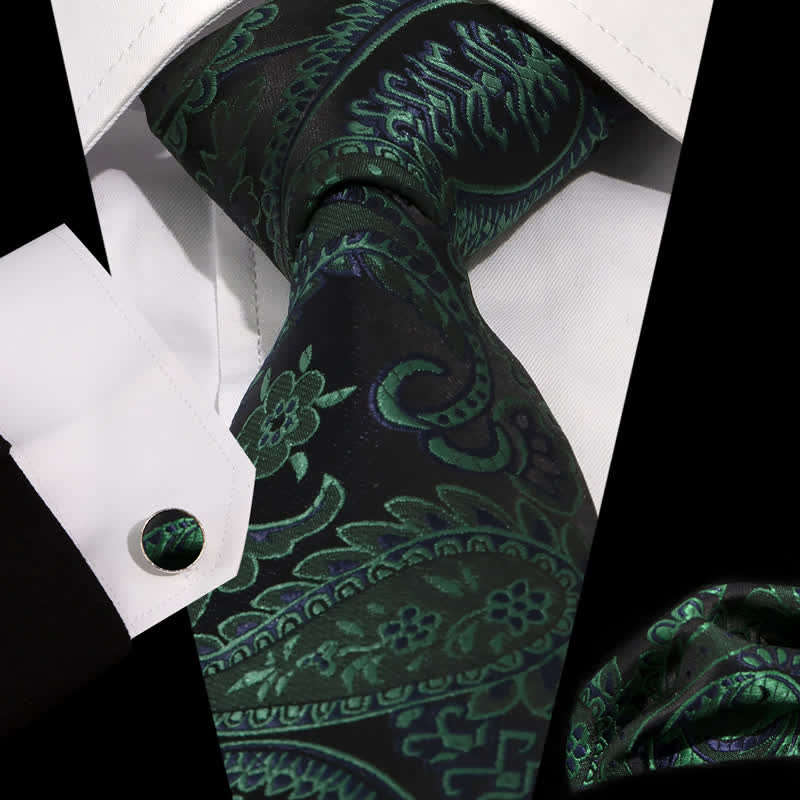 Conjunto de 3 corbatas de cachemira misteriosas en verde oscuro y negro para hombre